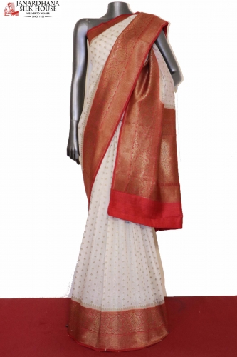 Exclusive Contrast Butta Handloom Tussar Silk Saree-Muga Tussar